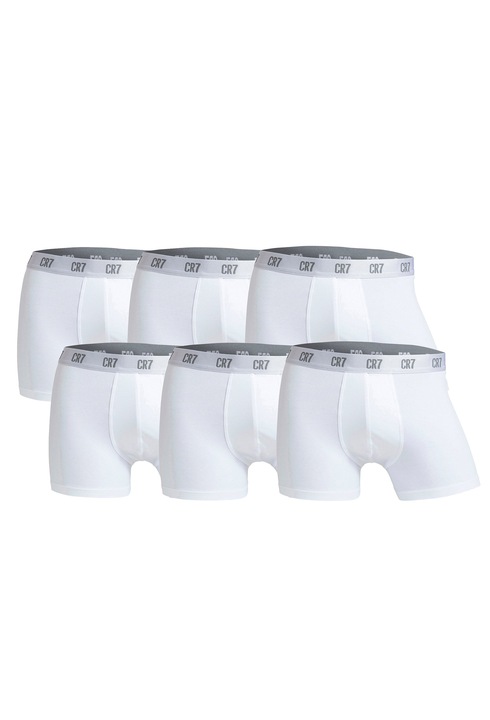 CR7, Set de boxeri cu banda logo - 6 perechi, Alb