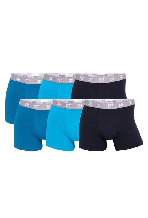 CR7, Set de boxeri cu banda logo - 6 perechi, Negru/Turcoaz