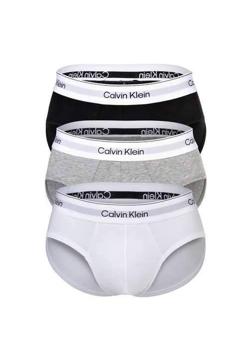 CALVIN KLEIN, Set de chiloti cu banda logo in talie - 3 perechi, Alb, Negru, Gri, S