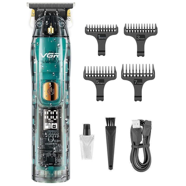 Aparat de tuns profesional V961, lama inox, 5W, baterie 1200mAh, display LED, accesorii incluse