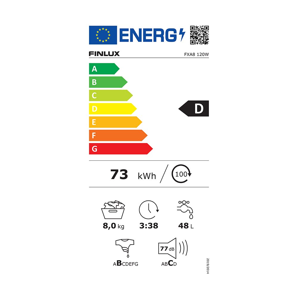Masina de spalat rufe Finlux FXA8 120W, Spalare rapida, Program antialergeni, 1200 rpm, 8 kg, Clasa D, Alba