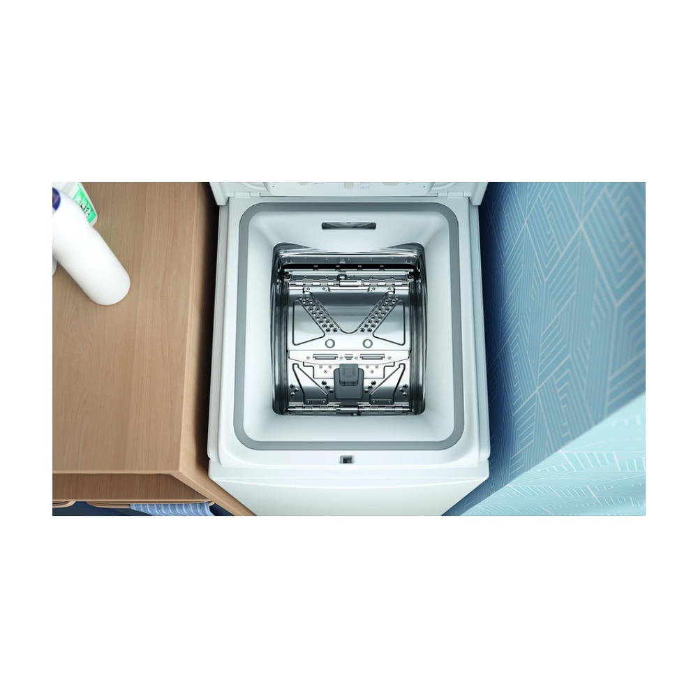 Masina de spalat rufe cu incarcare verticala Indesit BTW S50400 EU/N, Turn&Go, Energy Saver, 1000 rpm, 5 kg, Clasa C, Alba