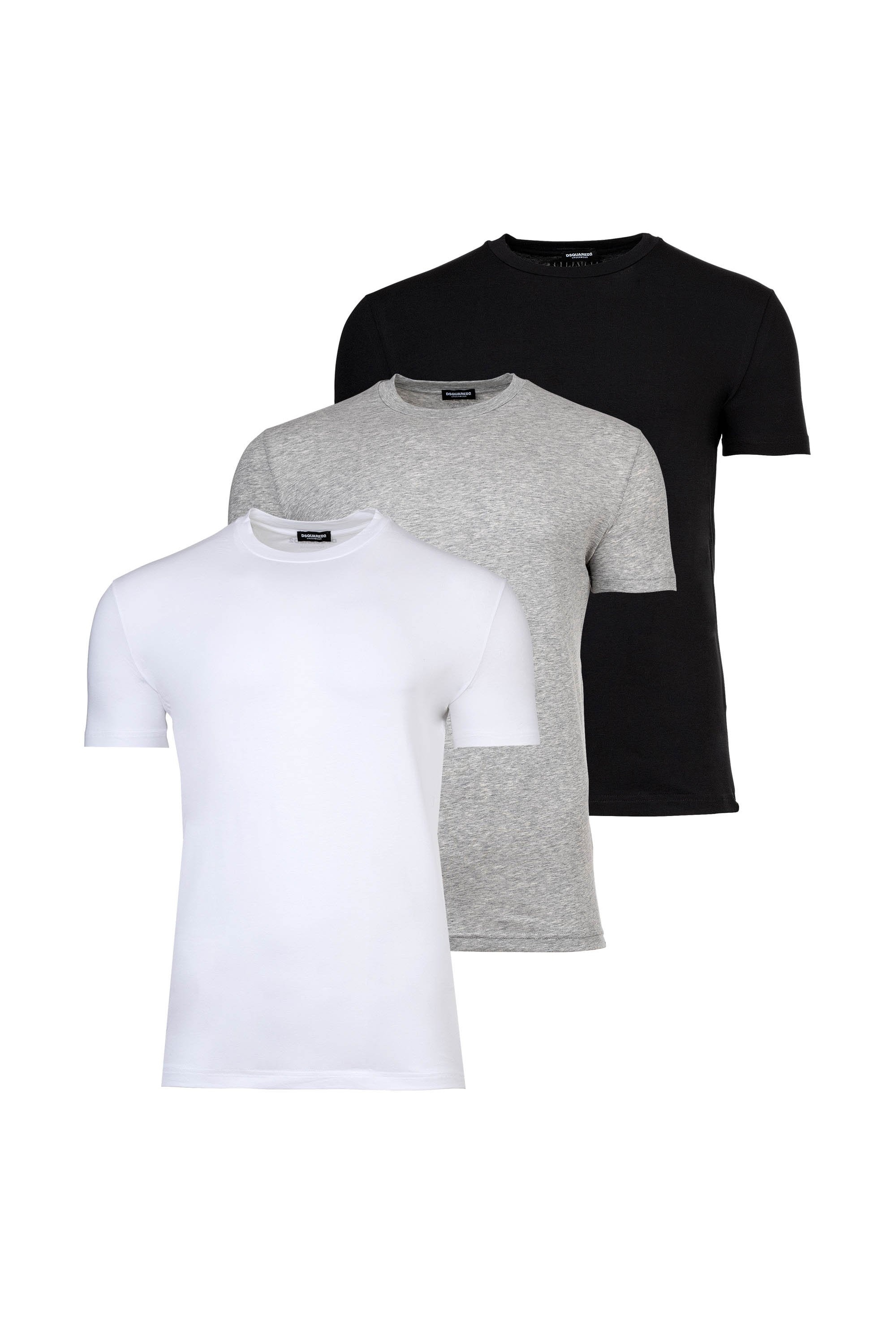 Dsquared2, Set de tricouri cambrate - 3 piese, Alb, Negru, Gri, L