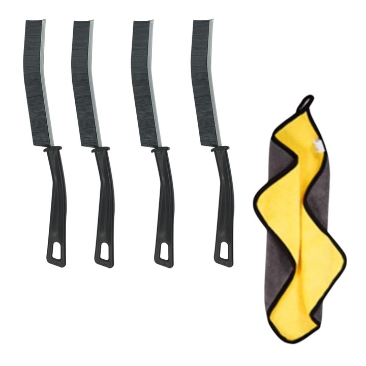 Perie curatare locuri inguste, latime 0.75cm, par dur pentru eficienta curatarii zonelor afectate - 4 bucati + laveta microfibra