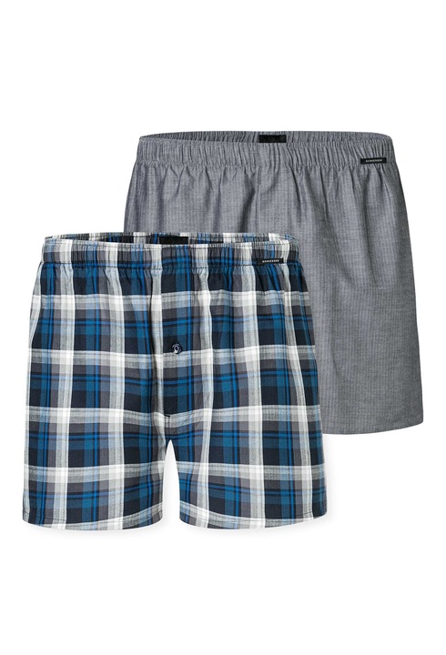 Schiesser, Set de boxeri din amestec de bumbac - 2 perechi, Gri/Albastru