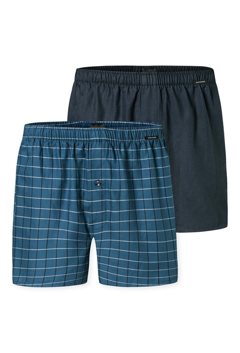 Schiesser, Set de boxeri din amestec de bumbac - 2 perechi, Albastru inchis/Albastru petrol