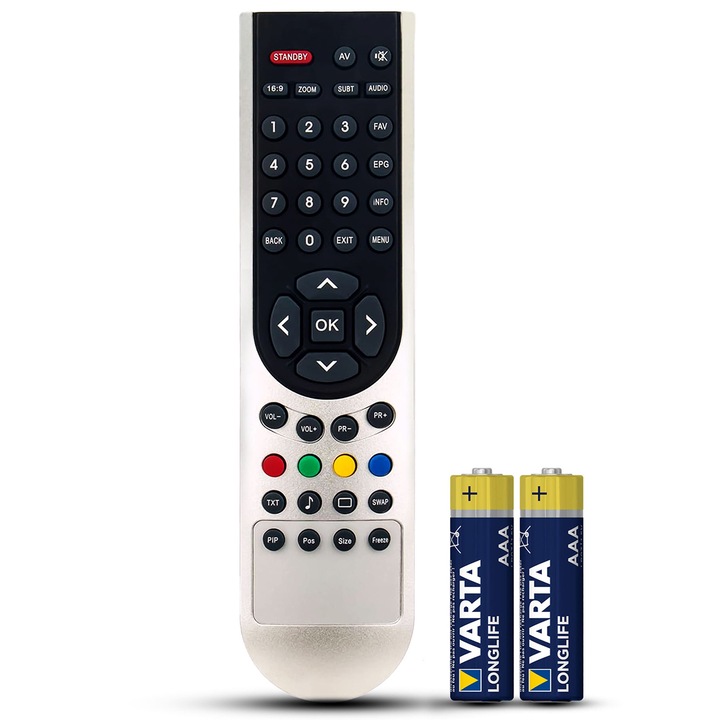 Telecomanda compatibila Beko, RCH5Y-52, 32LXLU1B, 32LCDZ1, RCH5J52, 26LXC29, 26LCD58X, XLX187R, TEMIX®, gri, baterii incluse