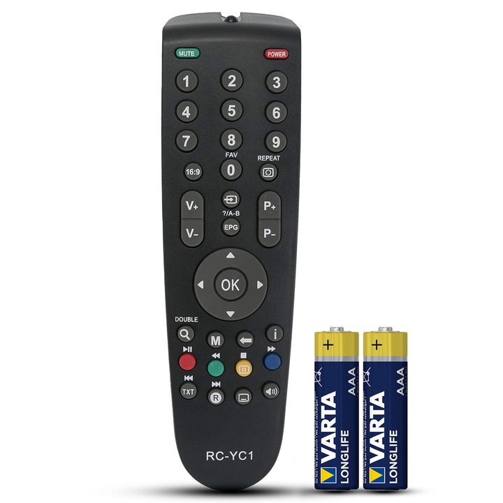 Telecomanda compatibila Grundig, RC-YC1, 26GLX2600, 26GLX24000, 32GLX2500, TEMIX®, neagra, baterii incluse