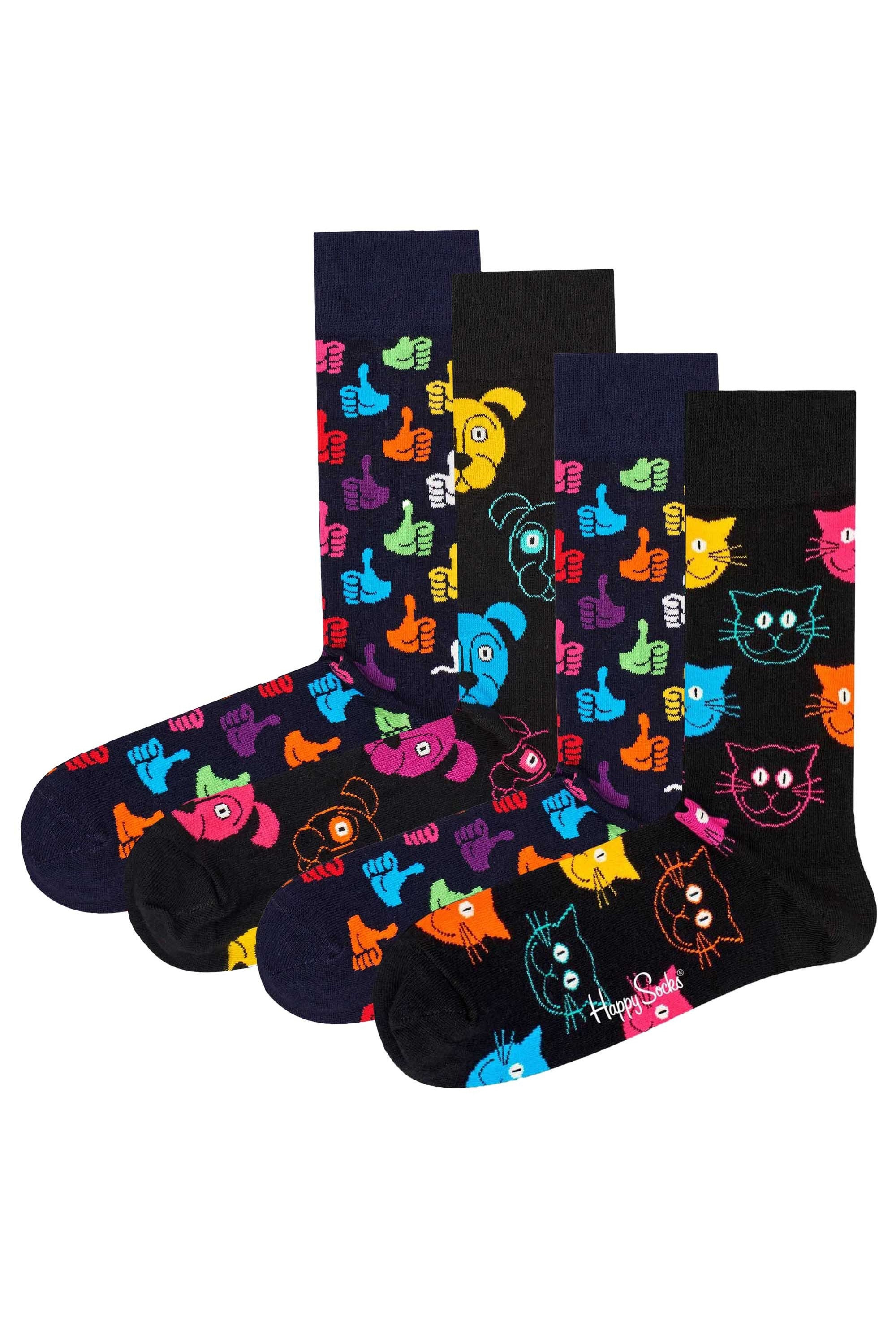 Happy Socks, Set de sosete unisex cu model - 4 perechi, Negru