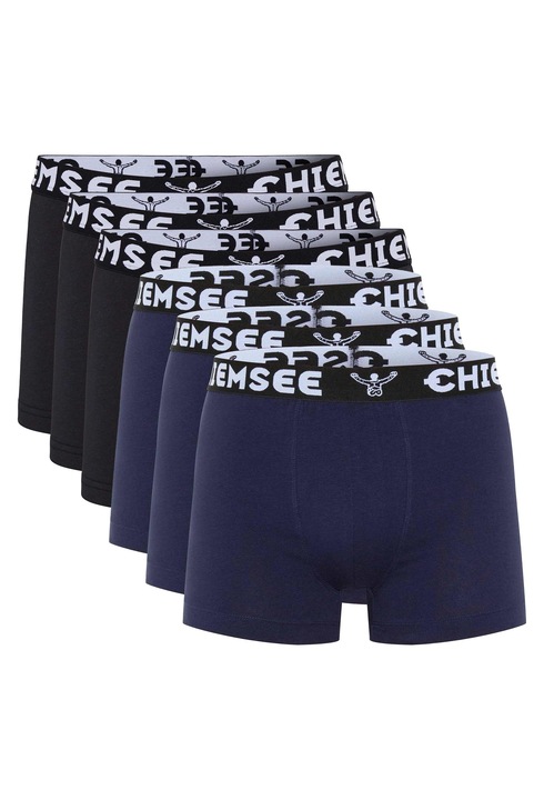 Chiemsee, Set de boxeri cu banda logo in talie - 6 perechi, Negru/Albastru inchis