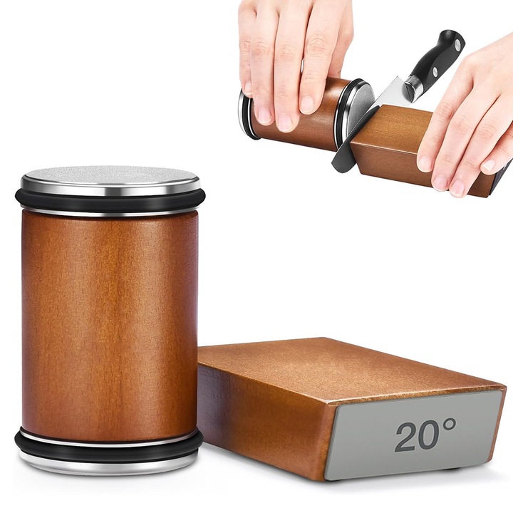 Точило за ножове, BYONDSELF, магнитен модел, диамантен камък за заточване, 2 вида зърнистост (400/1000), поставка за ножове с накланяне 15° и 20°, подходящ за всяка кухня, цвят дърво