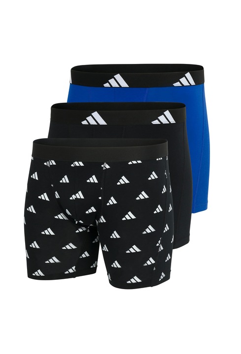 adidas, Set de boxeri cu imprimeu logo Active - 3 perechi, Alb/Negru/Albastru