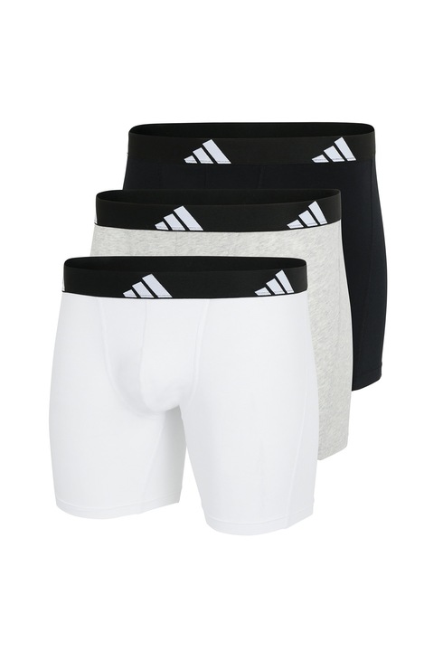 adidas, Set de boxeri cu imprimeu logo Active - 3 perechi, Alb/Negru/Gri