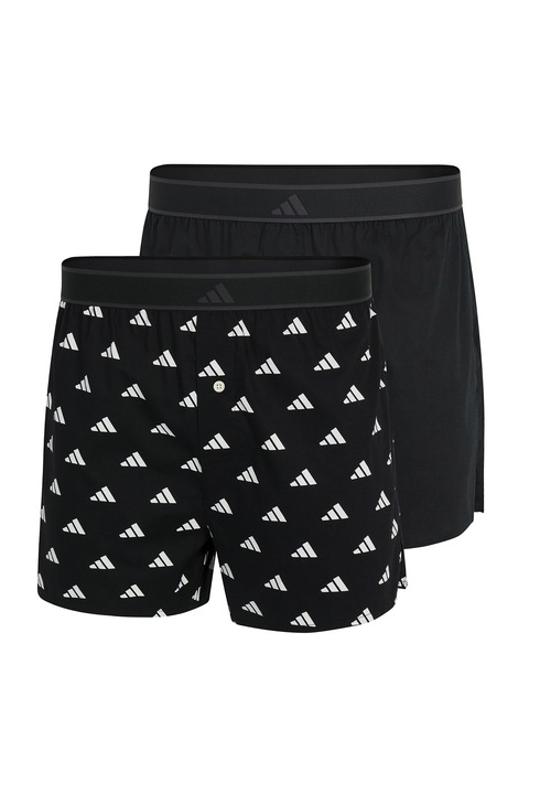 adidas, Set de boxeri cu logo - 2 perechi, Alb/Negru