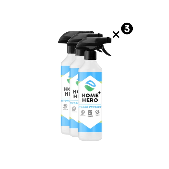 Set 3 x Solutii cu efect Hidrofob de lunga durata, Pachet HoReCa, Sticla si Inox, HydroProtect, Home Hero, 5000 ml