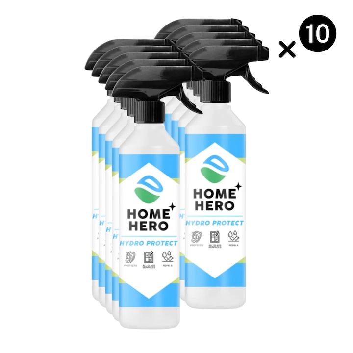 Set 10 x Solutii cu efect Hidrofob de lunga durata, Pachet HoReCa, Sticla si Inox, HydroProtect, Home Hero, 5000 ml