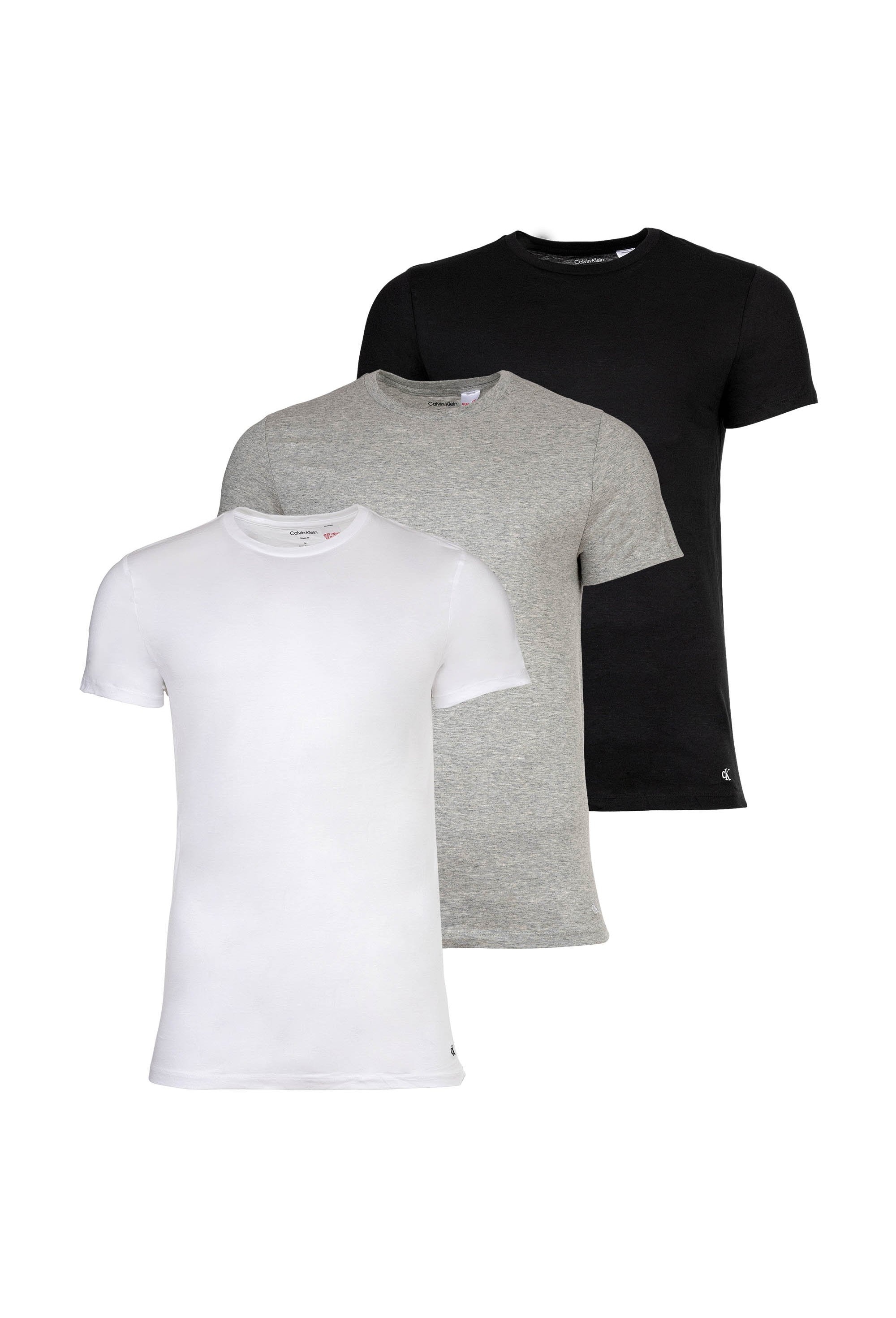 CALVIN KLEIN, Set de tricouri de bumbac - 3 perechi, Alb, Negru, Gri, M