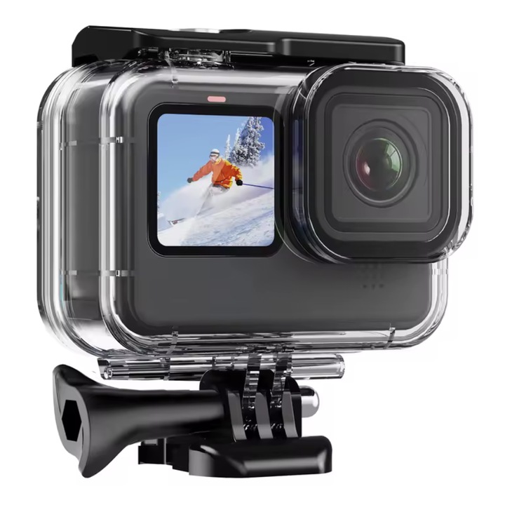 Carcasa BRDRC pentru GoPro HERO 9/10/11/12/13, 30m adancime, 78,6x78,6x40mm cu prindere rapida si surub montare