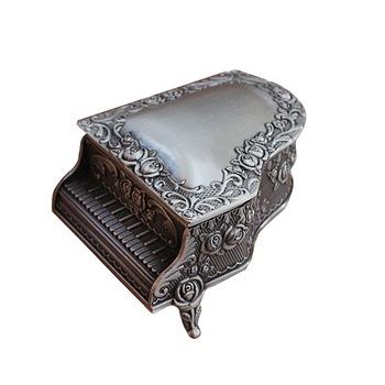 Cutie bijuterii argintie Piano 10x7x5cm, Antimoniu, Vintage Cutie bijuterii argintie Piano 10x7x5cm, Antimoniu, Vintage