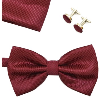 Set papion cu butoni si batista Mistery, Visiniu, Matase Set papion cu butoni si batista Mistery, Visiniu, Matase