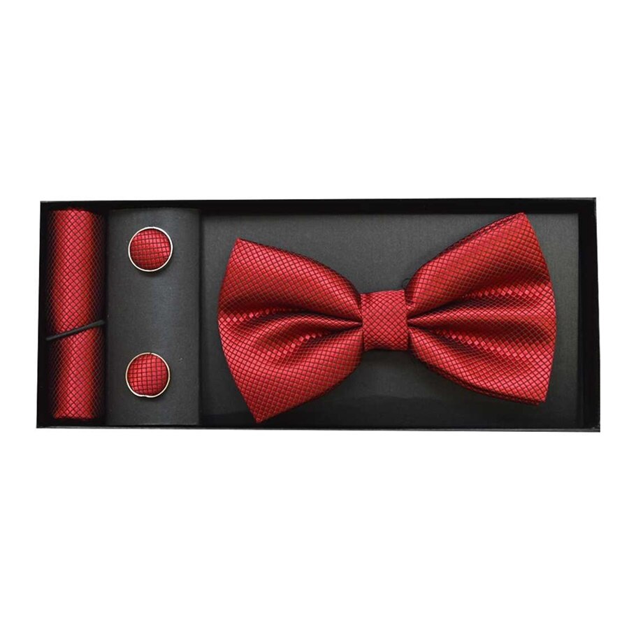 Set papion rosu Mistery cu butoni si batista, Matase