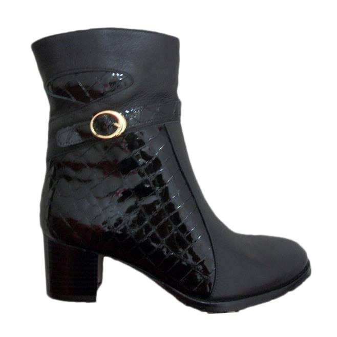 Botine clasice cu pandativ auriu, toc mic patrat,D&J Exclusive, Negru