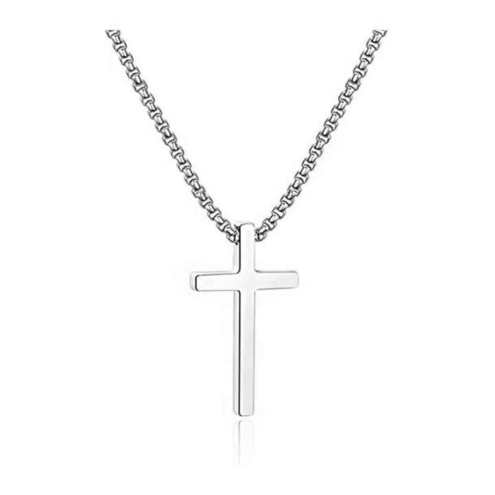 Colier cu cruce pentru barbati, cruce simpla din otel inoxidabil, 50cm