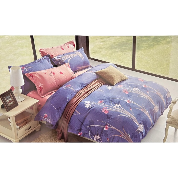 4 részes CELhome ágynemű, 4 évszak, 2 lepedő, Illesztett lepedő 180x200, Steppelt lepedő típus Pilota 200x230, 2 párnahuzat 50x70, Virágmintás