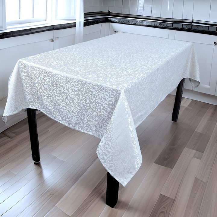 Fata de masa, DENISA-DO, bumbac teflonat/poliester, alb cu model floral, 160x280cm