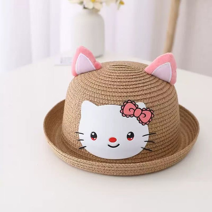 Palarie de soare, pentru copii, Nevermore, model cu urechi de pisica, pisoi, maro, 53 cm