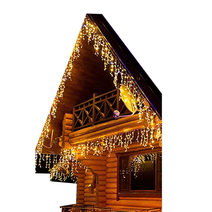 Lumini LED icicle WOWDSGN, exterior, 10 m, 440 LED, cu timer, 8 moduri, IP44 rezistente la apa, alimentare prin cablu