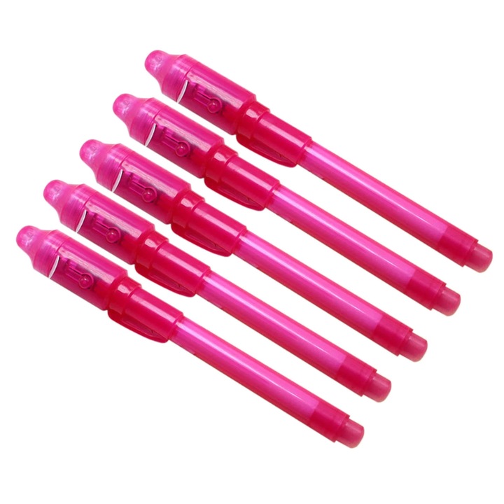 Set 5 pixuri cu cerneala invizibila, detector UV, roz, 13.5cm