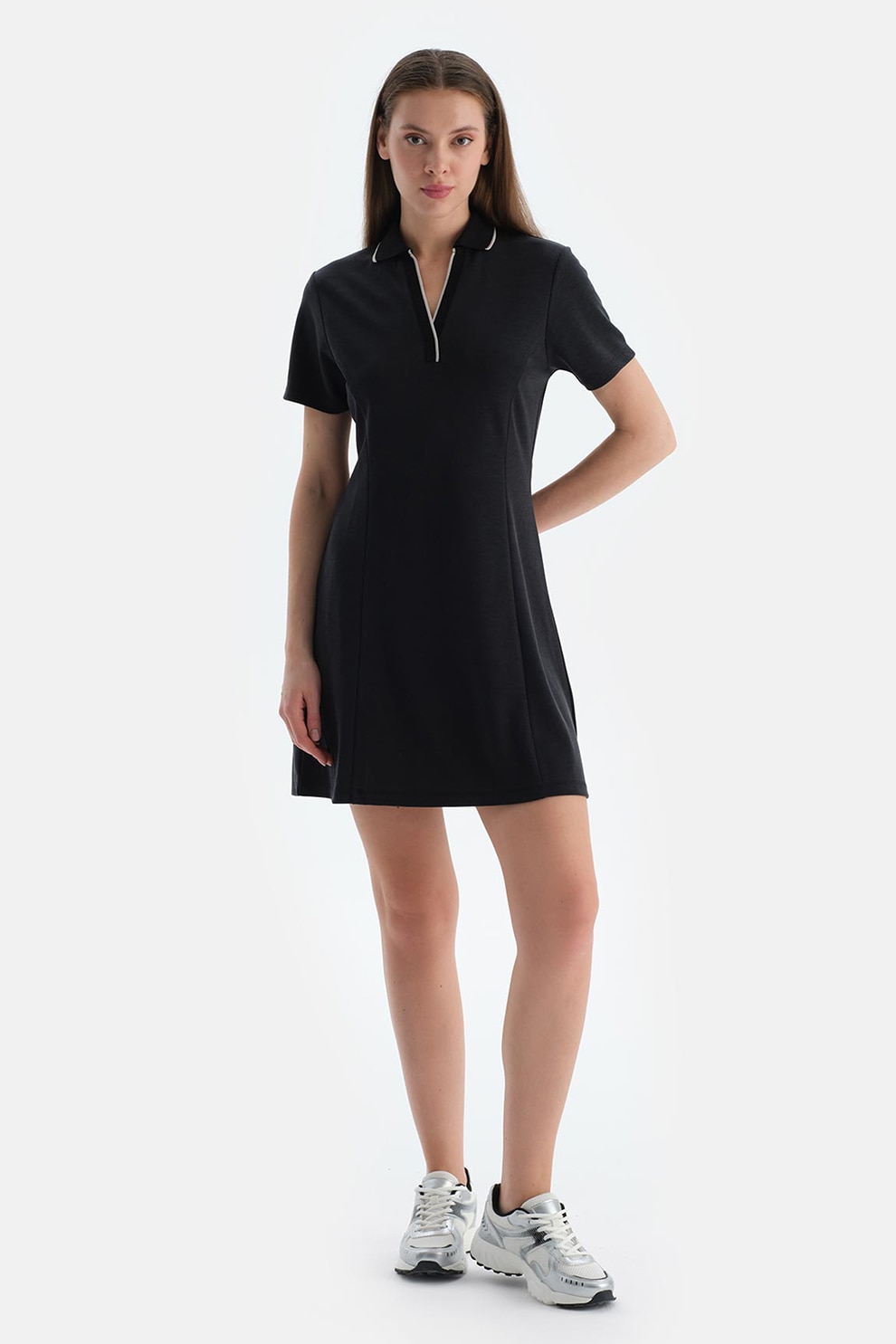 Dagi, Rochie-tricou din amestec de lyocell cu detalii contrastante, Negru, M