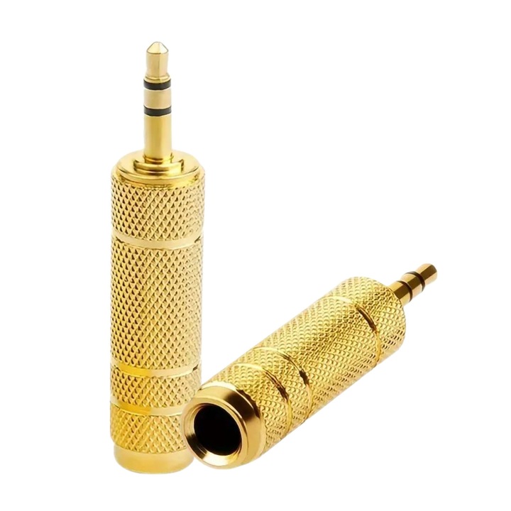 Prémium sztereó audioadapter CR, GAS - stabil átvitel, 6,35 mm-es jack aljzat – 3,5 mm-es dugasz, arany csatlakozó, fejhallgatóval, gitá, ral, digitális zongorával, keverővel, erősítővel, mikrofonnal, laptoppal, telefonnal, házimozival, hi-fi hangátvitel