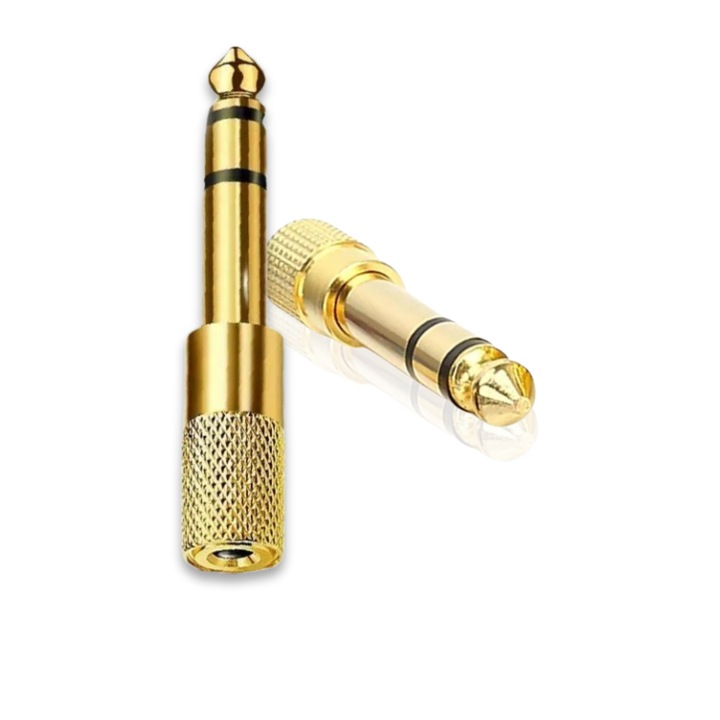 Премиум стерео аудио адаптер CR, GAS - стабилно предаване, 3,5 mm женски жак към 6,35 mm мъжки, златен конектор, съвместим със слушалки, китара, цифрово пиано, миксер, усилвател, микрофон, лаптоп, телефон, домашно кино, Hi-Fi предаване на звук