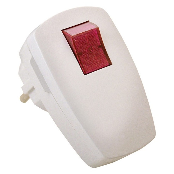 Fisa stecher alb unghiular cu intrerupator iluminat 230V 16A max. 1, 5 mm² pentru interior IP20
