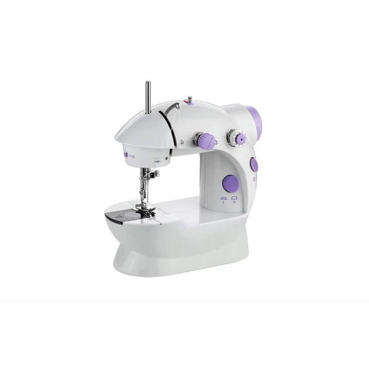 Mini-masina de cusut, electrica, portabila, alb/mov