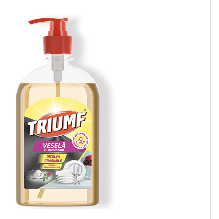 Triumf Detergent de Vase cu Bicarbonat, Indeparteaza Grasimea si Mirosurile, 500 ml
