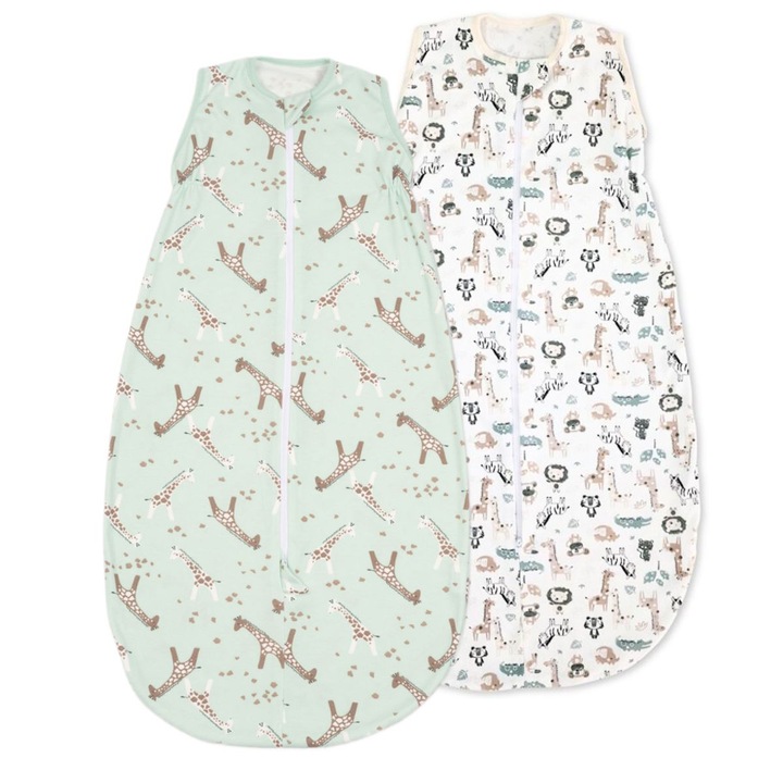 Set 2 saci dormit copii de vara 0-18 luni Kidizi® Giraffe Safari, 80 cm, 0.5 tog