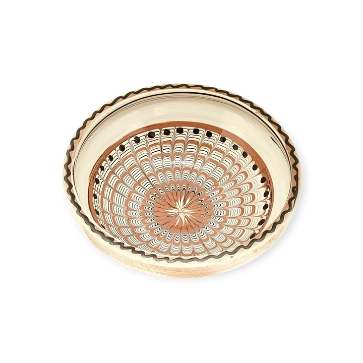 Strachina Traditionala CERAMICA DE HOREZU 1619 model Coada de Paun culoare Rosu 19cm