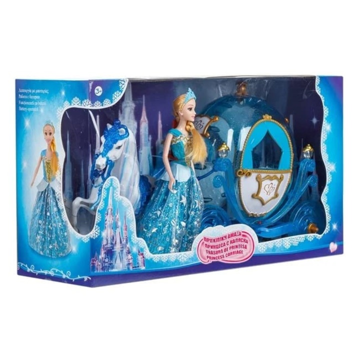 Papusa printesa cu caruta si cal, varsta 3+ ani, 60x20x33cm, albastru