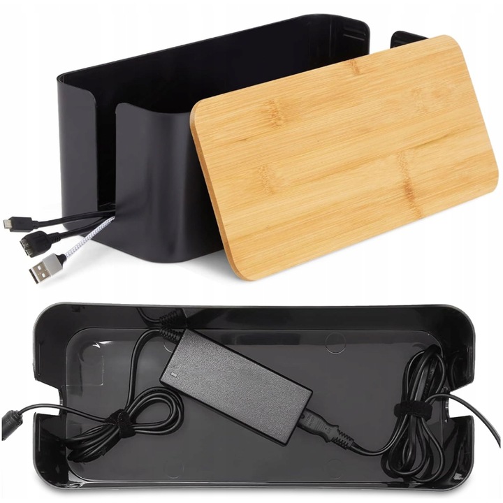 Органайзер за кабели Pixel, бамбук, черен