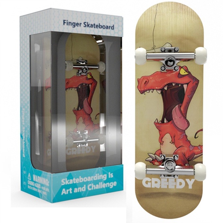 Mini skateboard de degete, model dinozaur, set complet, 9.9x2.9cm, multicolor