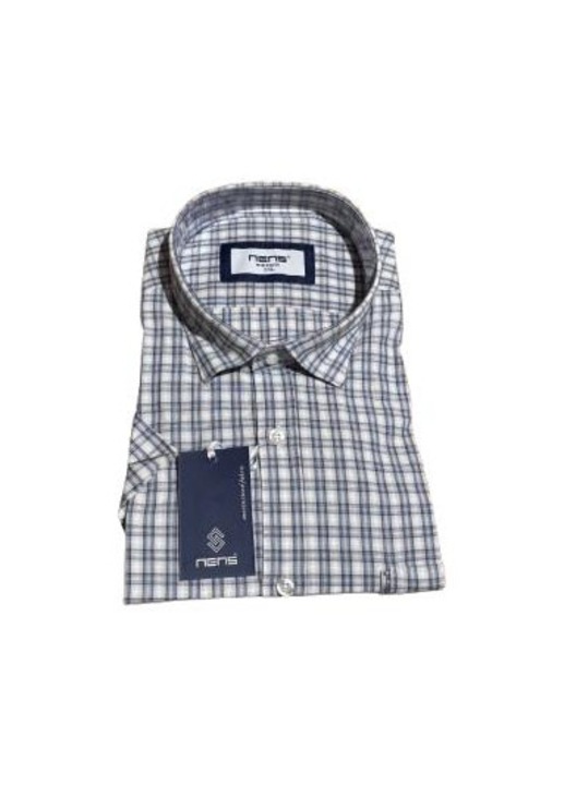 Férfi rövid ujjú ing, Nens-1202, Fehér/Kék