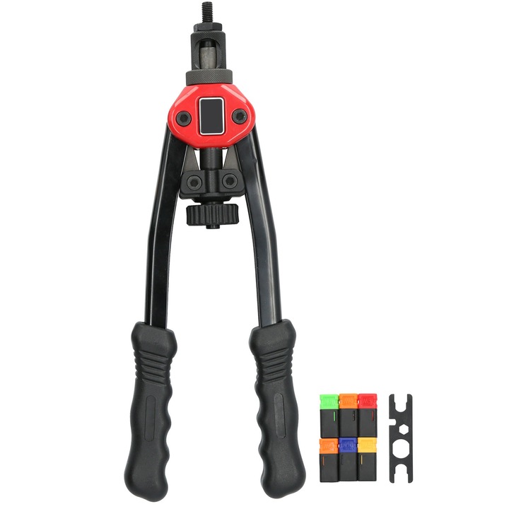 Set de unelte pentru nituri cu maner BT-605, M3 M4 M5 M6 M8 M10, 6 varfuri, 6 piulite