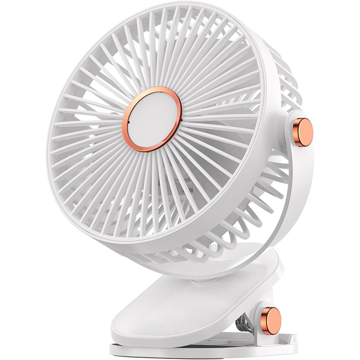 Вентилатор 2 в 1 с LED, Jalleria, 5 скорости, малък, регулируем на 360°, за офис, дом, количка