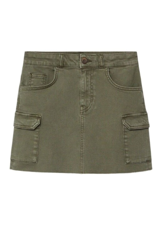 Fusta Mango, verde, bumbac, cu fermoar, 4 buzunare