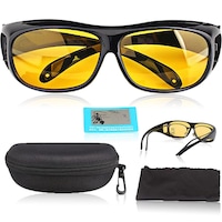 Ochelari pentru Viziune pe Timp de Noapte, UV400, Polarizati, pentru Condus, Ciclism, cu Posibilitatea Purtarii peste Ochelarii de Vedere, cu Lentila Galbena, pentru Protectie, Protectie UV, Carduri de testare a polarizarii, Anti-aburire, Rama Neagra