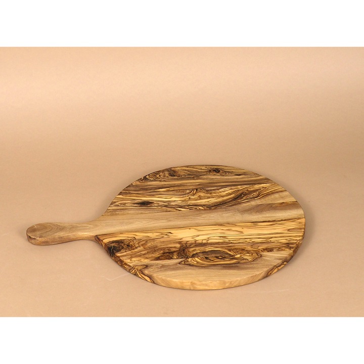 Platou pizza cu maner din lemn de maslin 30 cm