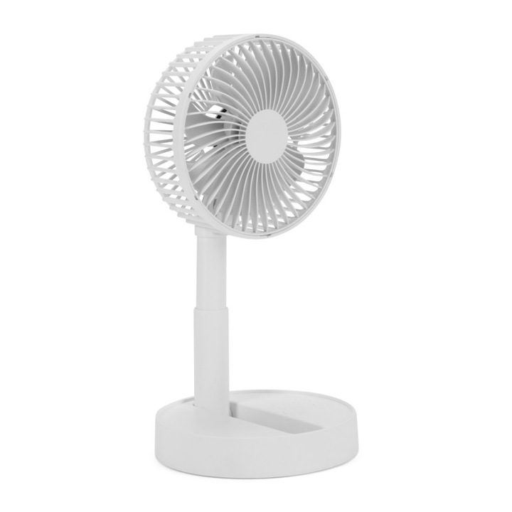 Livoo DOM510W újratölthető asztali ventilátor, 4 sebesség, 15 cm átmérő, 1800 mAh akkumulátor, 11 óra üzemidő, csúszásmentes talp, fehér